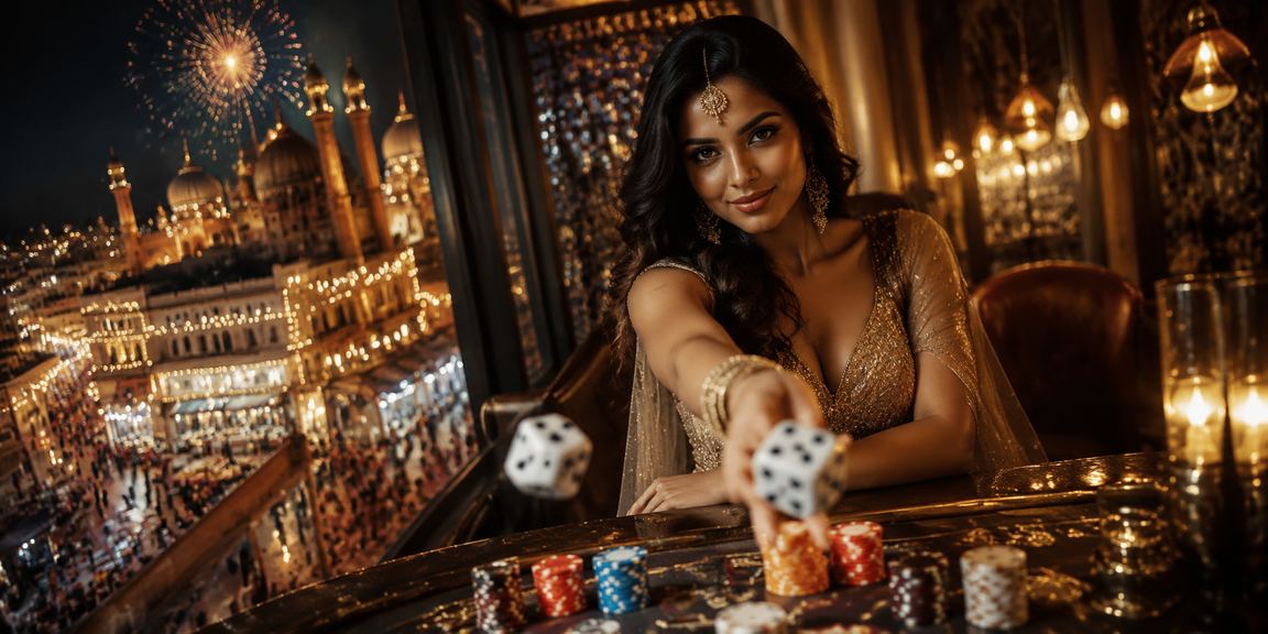 Vibrant casino game scene in India with dice and lighting