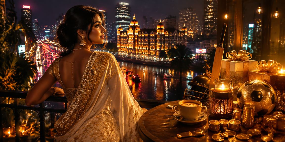 Indian woman enjoying sports betting in traditional saree